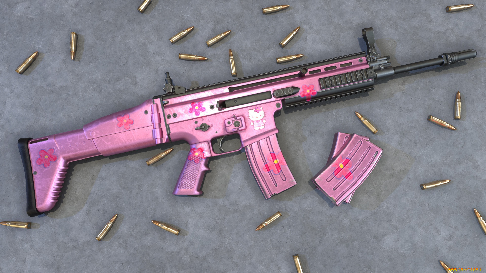 , 3d, scar, pink, assault, rifle